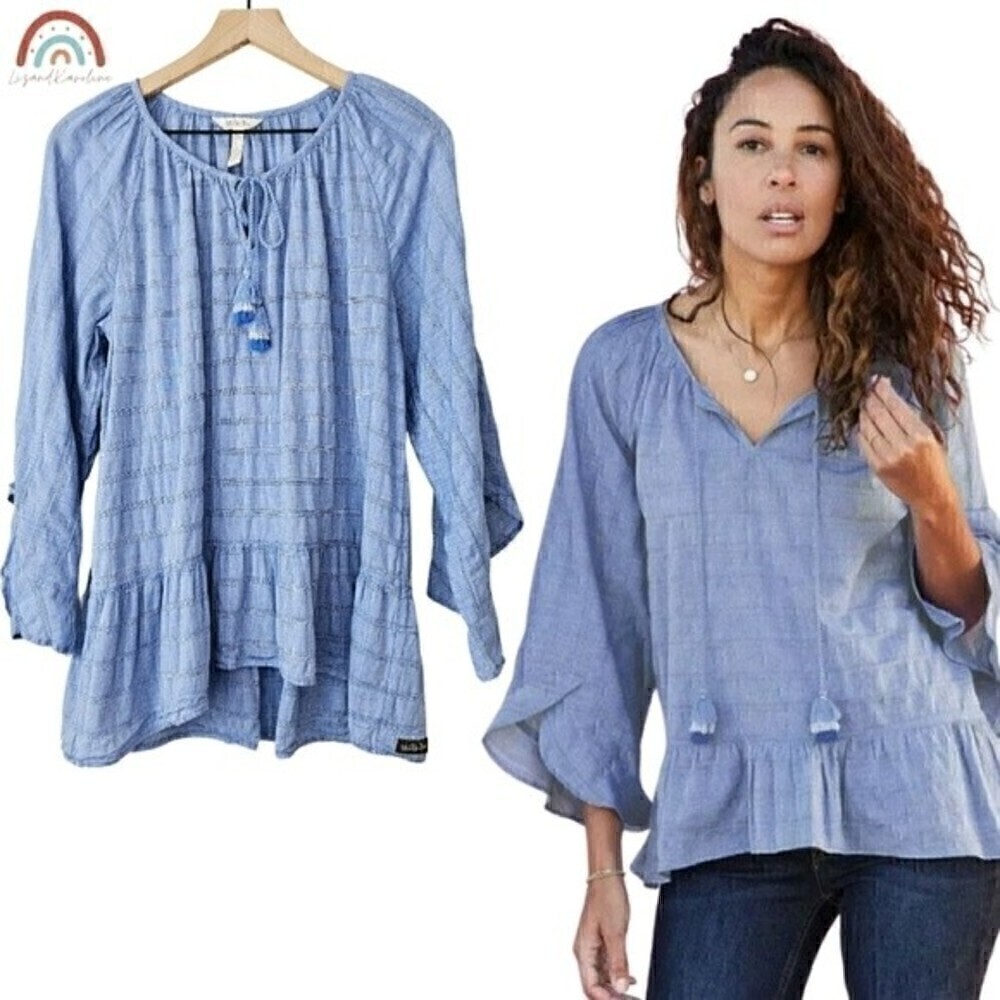 Matilda Jane Pretty Thing Blouse Bohemian Peasant Tassels Ruffle Longline Top